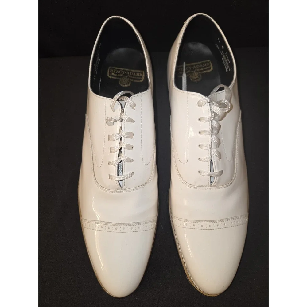Stacy Adams Dress Classic Cap Toe Lace Shoes White Madison Biscuit Men's 11D‎